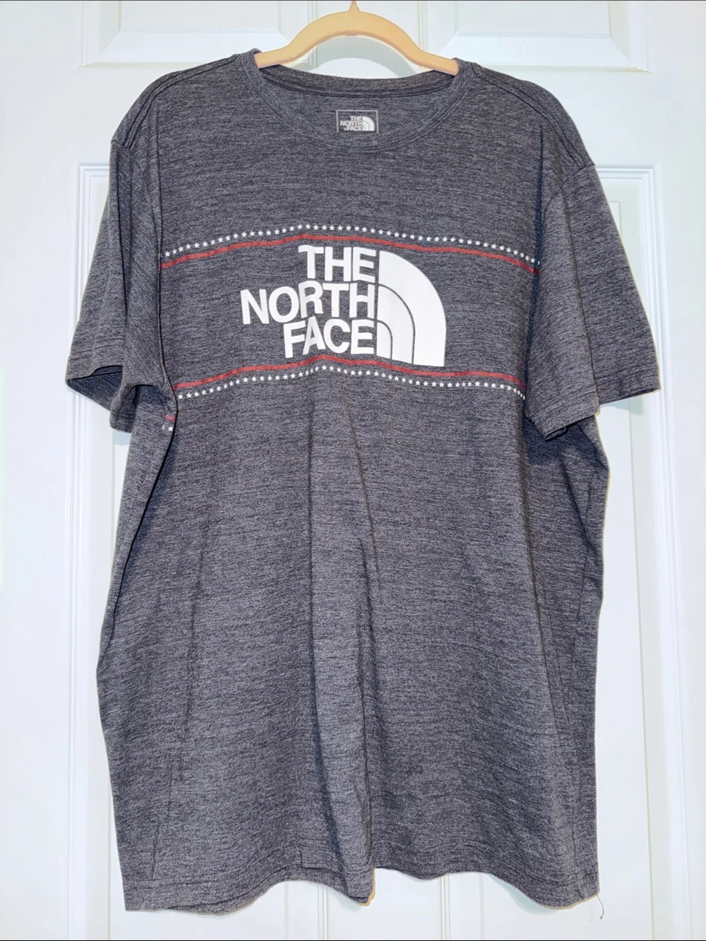 The North Face Men's Heather Gray Logo Tee with Subtle Red Accents